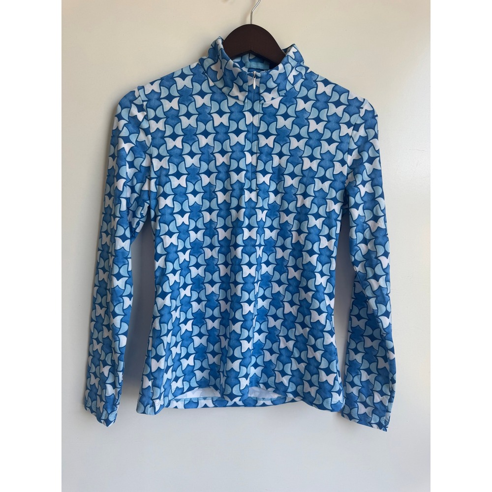 J. McLaughlin Catalina Cloth Small 1/4 Zip Women Blue Geometric Pullover Preppy